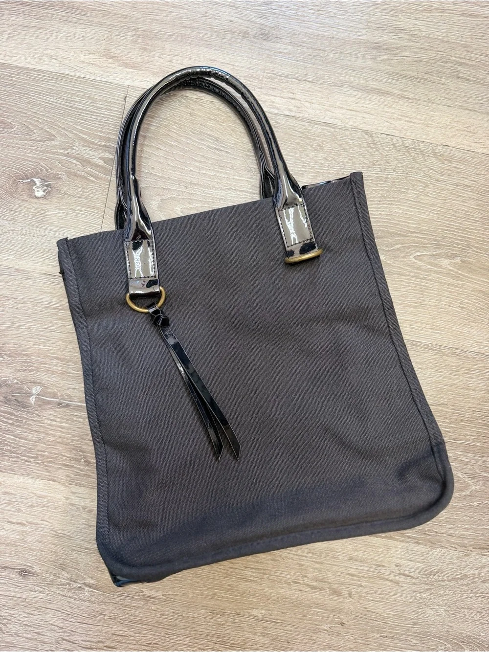 Vintage Neiman Marcus Black Canvas Tote with Patent Leather Trim
